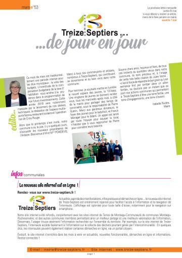 Image : couverture Lettre d'information #53 - Mars 2019 - Treize-Septiers
