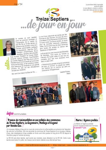 Image : couverture - Lettre d'information #54 - Mai 2019 - Treize-Septiers